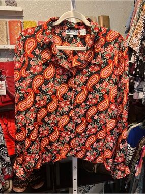 Russ Black Button-Up Shirt with Red Paisley & Pink Floral Print